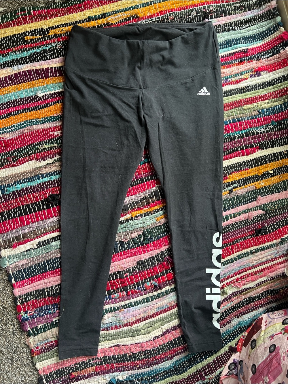 adidas Black Leggingst with White Logo Print